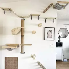 Estrutura de escalada para gatos montada na parede, 50cm, escada de escalada para gatos, rede, atividade, sisal, poste de garra para gatos, pedal interno, casa para gatos