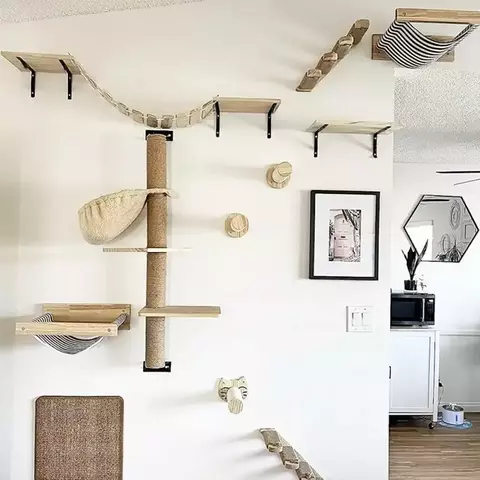 Estrutura de escalada para gatos montada na parede, 50cm, escada de escalada para gatos, rede, atividade, sisal, poste de garra para gatos, pedal interno, casa para gatos
