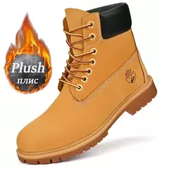 Botas de couro de cano alto masculinas, sapatos quentes de pelúcia masculina, tênis ao ar livre com renda, botina antiderrapante, moda inverno na internet