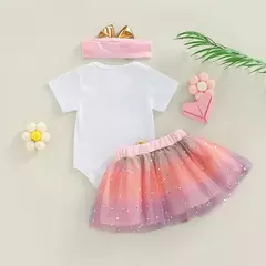 Bodysuits de manga curta para bebês, macacão recém-nascido, pettiskirt para criança, presentes de aniversário, roupas de festa 12m, 3 peças na internet