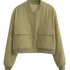 Jaqueta Bomber Cropped feminina, Casaco de manga comprida, Beisebol de botões, Casaco Aviador, Preto, Branco, Outono, Inverno na internet