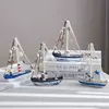 Modelo de barco a vela de madeira estilo mediterrâneo, artesanato ornamentos, acessórios de decoração para casa, decoração da sala, presentes 19cm