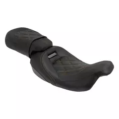 Dois-Up assento de couro da motocicleta, motorista dianteiro, passageiro traseiro, Harley Touring, CVO, Street Glide, Road King, Especial, Classic, 09-23 - loja online