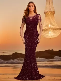 Vestido feminino elegante de renda lantejoulas, oco, vestido de festa longo na internet