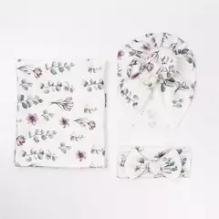 Recém-nascido Swaddle Wrap, Recebendo Cobertor para Recém-nascidos, Acessórios Bebês, Soft Floral Headband, Chapéu, Itens de cama, 3 Pcs por Conjunto na internet