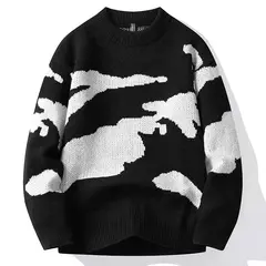 Suéter de malha com padrão de nuvens masculino, suéteres de casal, gola redonda, manga comprida, pulôver Harajuku masculino, casual, fofo, outono, 2023 na internet