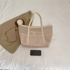 Bolsa de praia de malha portátil para mulheres, maquiagem, bolsa de lavagem, organizador de banho, Shopper Totes, verão na internet
