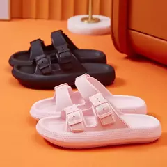 Imagem do Moda fivela de plataforma grossa chinelos mulher em casa sola macia eva nuvem slides sandálias verão 2023 não deslizamento praia flip flops