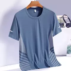 Imagem do Camiseta de Manga Curta de Seda Gelo Masculina, Top Fino, Secagem Rápida, Respirável, Fitness, Esportes, Corrida, Elasticidade, Estampada, Verão, 5XL