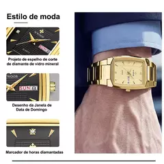 WWOOR-Relógio de quartzo quadrado de luxo masculino, Aço inoxidável, Automático, Semana, Data, Ouro, Relógios de pulso, Relogio masculino, Novo, 2022 na internet