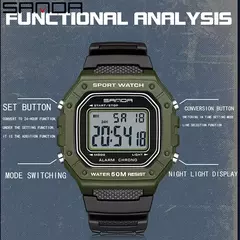 SANDA-Militar Masculino Resistente à Água Relógios Esportivos, Big Dial LED Digital Relógios de Pulso, cronômetros para Masculino, Exército, Moda, 2156