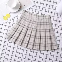 Minissaia plissada xadrez feminina, roupas pré-femininas, estética elegante e chique, linha A, estilo coreano, verão, 2022, feminina