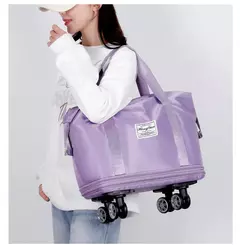 Bagagem expansível roda universal, grande capacidade, separação seca e úmida, leve, saco de armazenamento para viagens e fitness