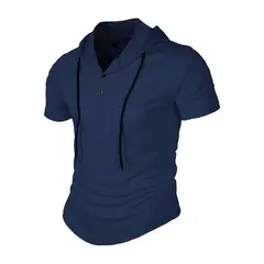 Esportes Fitness masculino com capuz camiseta de manga curta, blazer de verão, camisa americana Henry, comércio exterior - loja online