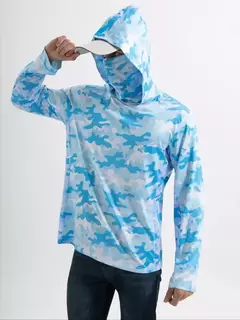 Camisa de pesca com capuz masculina, roupas ao ar livre, capuz com máscara de verão, proteção solar UV - loja online