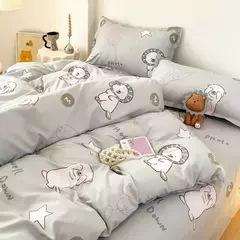 Imagem do Egw-roupa de cama para menino e menina, jogo de cama com desenhos animados, cinza, leão, rosa, urso, fronha, impresso, casa, criança, 3pcs