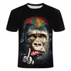 Camiseta masculina de manga curta com estampa de macaco 3D, gola redonda, blusa solta extragrande, roupa divertida, moda verão, nova