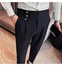Calça formal de botão de cintura alta estilo britânico masculina, terno casual empresarial, calça de escritório, monocromática, alta qualidade, nova, primavera na internet