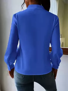 Pulôver de manga comprida com decote V feminino, camisa elegante, estilo britânico, tops urbanos, monocromático, confortável, blusa casual feminina, outono - loja online