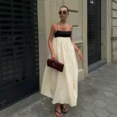 Vestido maxi feminino com sling oco, sem mangas, sem costas, vestidos soltos, streetwear casual, moda feminina, cor contrastante, sexy, 2024 - comprar online