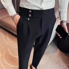 Calça de cintura alta estilo britânico masculina, justa, calça formal de escritório, social, festa de casamento, fato de vestido, calça, casual - loja online