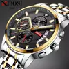 Nibosi moda masculina relógios de aço inoxidável quartzo cronógrafo relógio à prova dwaterproof água marca luxo relógio para homem relogio masculino