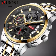 Nibosi moda masculina relógios de aço inoxidável quartzo cronógrafo relógio à prova dwaterproof água marca luxo relógio para homem relogio masculino