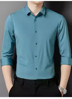 Camisa de spandex fina de manga comprida masculina, manga curta, elástica alta