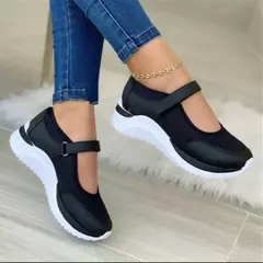 Imagem do Sapato feminino de sola grossa simples, tênis de malha de cabeça redonda, sapato casual em grade, tamanho grande 36-43