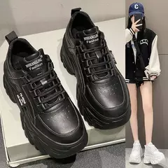 Rimocy-PU Leather Chunky Sneakers para mulheres, tênis de plataforma feminina, fundo grosso, branco, preto, sapatos para pais, moda, primavera, outono - comprar online