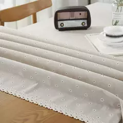 Daisy Flower Pattern Tablecloth, Linho e algodão Lace Edge, Toalha de mesa retangular, Casa e Hotel Textile, Venda quente na internet