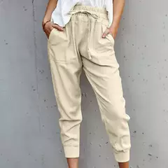 Calça monocromática slim fit para mulher, com renda simples, cintura alta, slim fit, casual, novo estilo, transfronteiriço, verão - comprar online