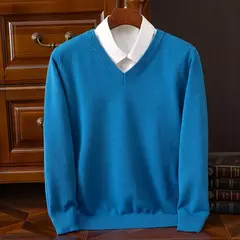 Pulôver clássico com decote em v masculino, suéter super de cashmere, camisa grossa, roupas quentes masculino, 4XL, outono e inverno - loja online
