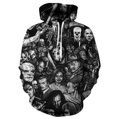 Moletons com capuz grandes para homens e mulheres, pulôver impresso 3D de filmes de terror, moletons legais, personalidade casual, nova chegada - comprar online