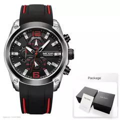 Relógio de quartzo analógico cronógrafo masculino Megir com data, mãos luminosas, relógio de pulso com pulseira de borracha de silicone a prova d'água para homens