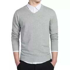 Camisola de algodão tricotada com decote v masculino, pulôveres slim fit, monocromático, marca casual, suéteres masculinos, outono 2022