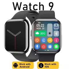 Impermeável Amoled Screen Smart Watch para homens e mulheres, BT Call, NFC, Frequência Cardíaca, Esportes, Fitness, Carregamento sem fio, IWO, Novo, 9, 450mAh
