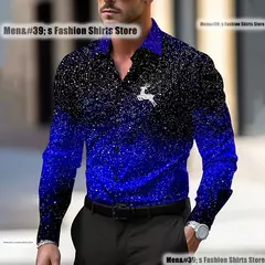 Natal masculino veados impressão camisa casual botões de água de manga comprida festa de ano novo impressão 3d XS-6XL - loja online