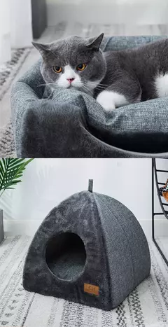 Ninho triangular dobrável de dupla utilização para gatos, casa fechada para gatos, ninho para animais de estimação, quente e espesso, sono profundo, suprimentos para animais de estimação, cama fechada para gatos - Wolf Magazine
