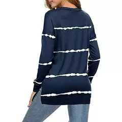 Túnica casual listrada de manga comprida com gola O para mulheres, camisa de algodão solta, tops e blusas, plus size, roupas femininas, primavera, 2023 na internet