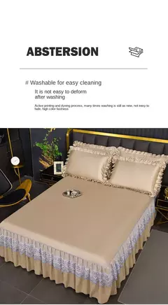 Imagem do Saia de cama moderna de renda real, saia com elástico para cama queen e king size, máquina respirável e lavável lençóis, 3 pçs/set