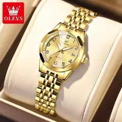 OLEVS-Relógio de quartzo para mulheres, aço inoxidável sólido, mostrador digital, pulseira elegante impermeável, espelho losango, conjunto presente - loja online