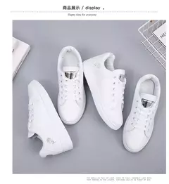 Sapatos casuais de couro pu para mulheres, tênis brancos bordados, sapatos com cordões de flores respiráveis, nova moda, 2024 na internet
