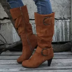 Botas de camurça com ponta pontiaguda para mulheres, zíper lateral, salto alto, sapatos femininos, moda outono