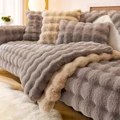 Imitação de Pele De Coelho Sofá De Pelúcia Slipcover, Antiderrapante, Toalha Macia, Almofada Do Sofá, Sala De Estar, Decoração Moderna De Casa - Wolf Magazine