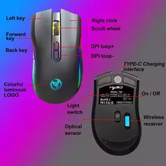HXSJ-T69 Mouse mecânico sem fio para jogos, 2.4G, RGB, ergonômico, 7 botões programáveis, 4800DPI, Office Gamer na internet