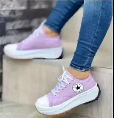 Tênis de lona padrão para mulheres, sapatos casuais, dedo do pé redondo, renda plana, novo, outono, 2024 - comprar online