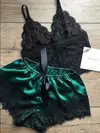 Conjunto pijama de seda para mulheres, tops e shorts, lingerie sexy, pijamas de renda, pijamas casuais, 2 peças