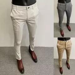 Calças justas de estiramento formal masculinas, calças casuais, roupa de cor sólida, calças de terno fashion - comprar online