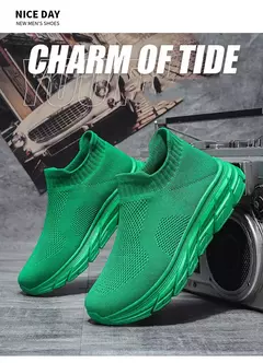 Tênis de corrida respirável masculino e feminino, calçados esportivos leves, tênis slip-on, meias da moda, tamanho grande 46, venda quente - loja online